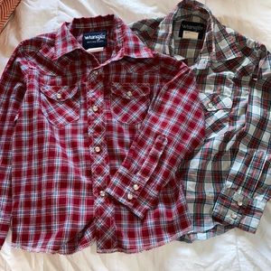 2 red based Wrangler Western Snap Shirts